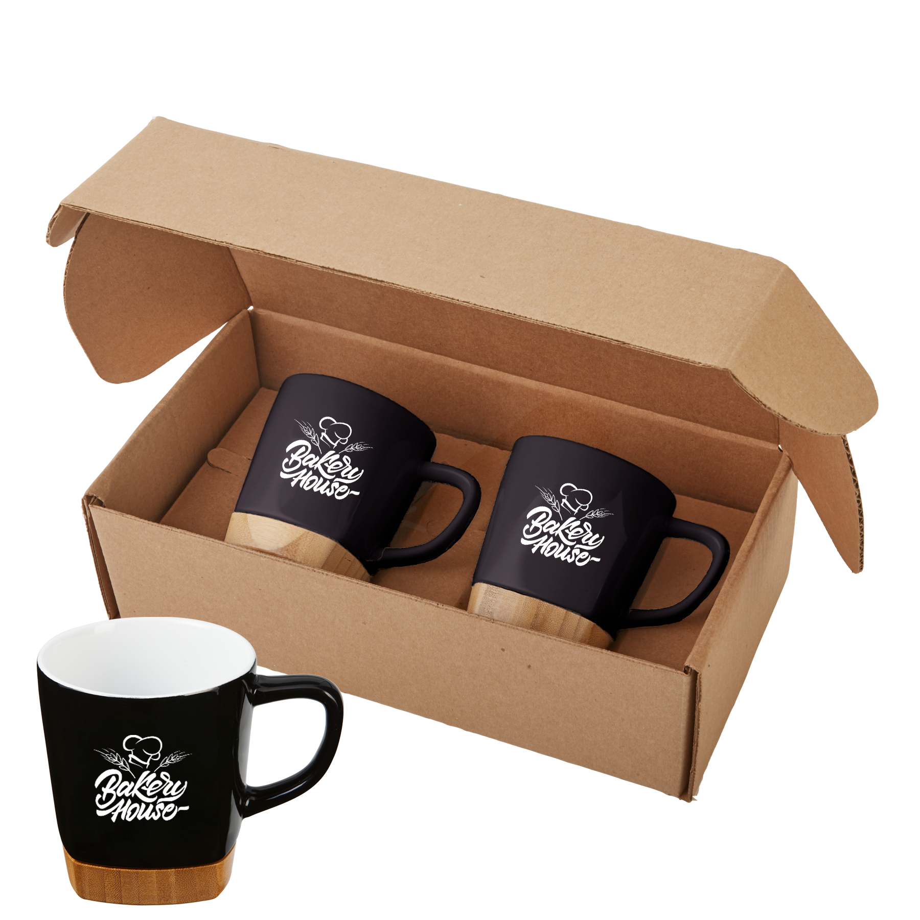 11 Oz. Ceramic Mugs w/Removable Bamboo Coaster Gift Set 2