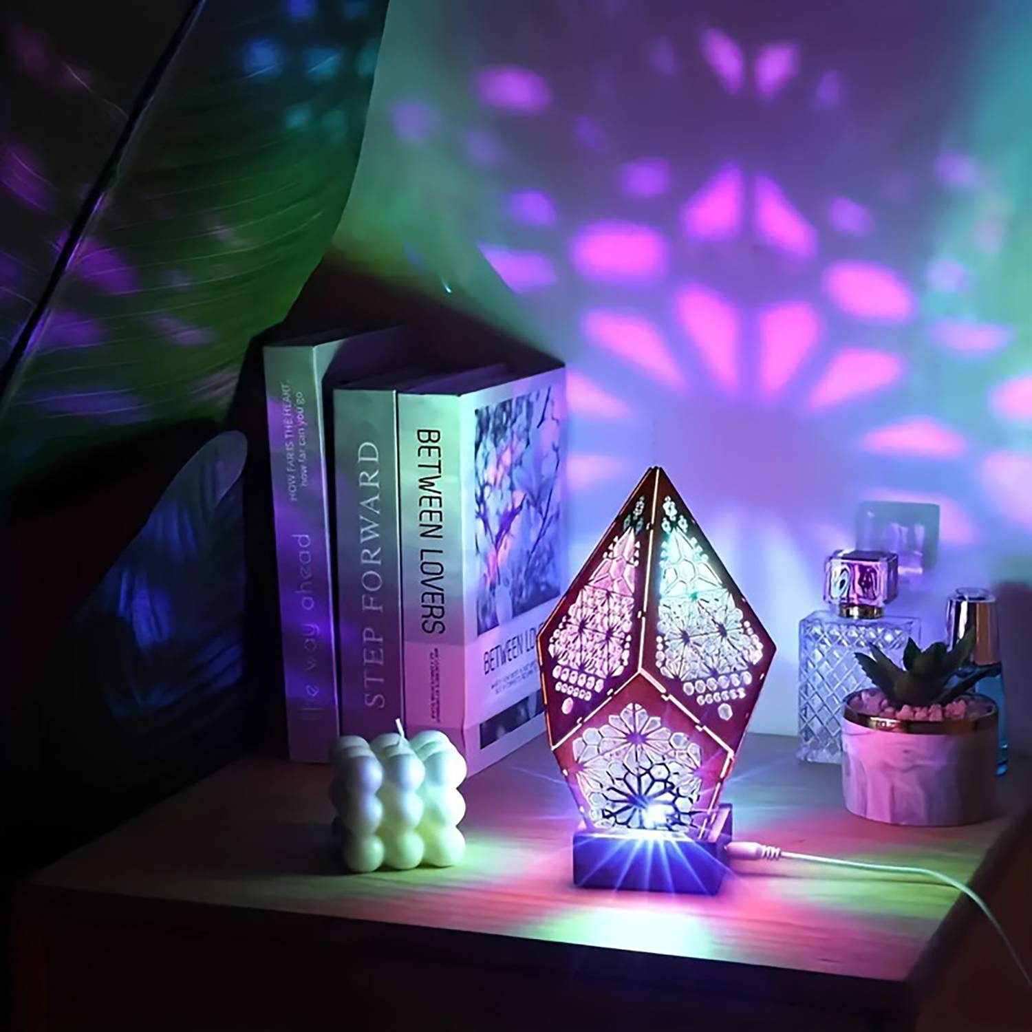 Rechargeable Diamond Design Wooden Starry Light 6