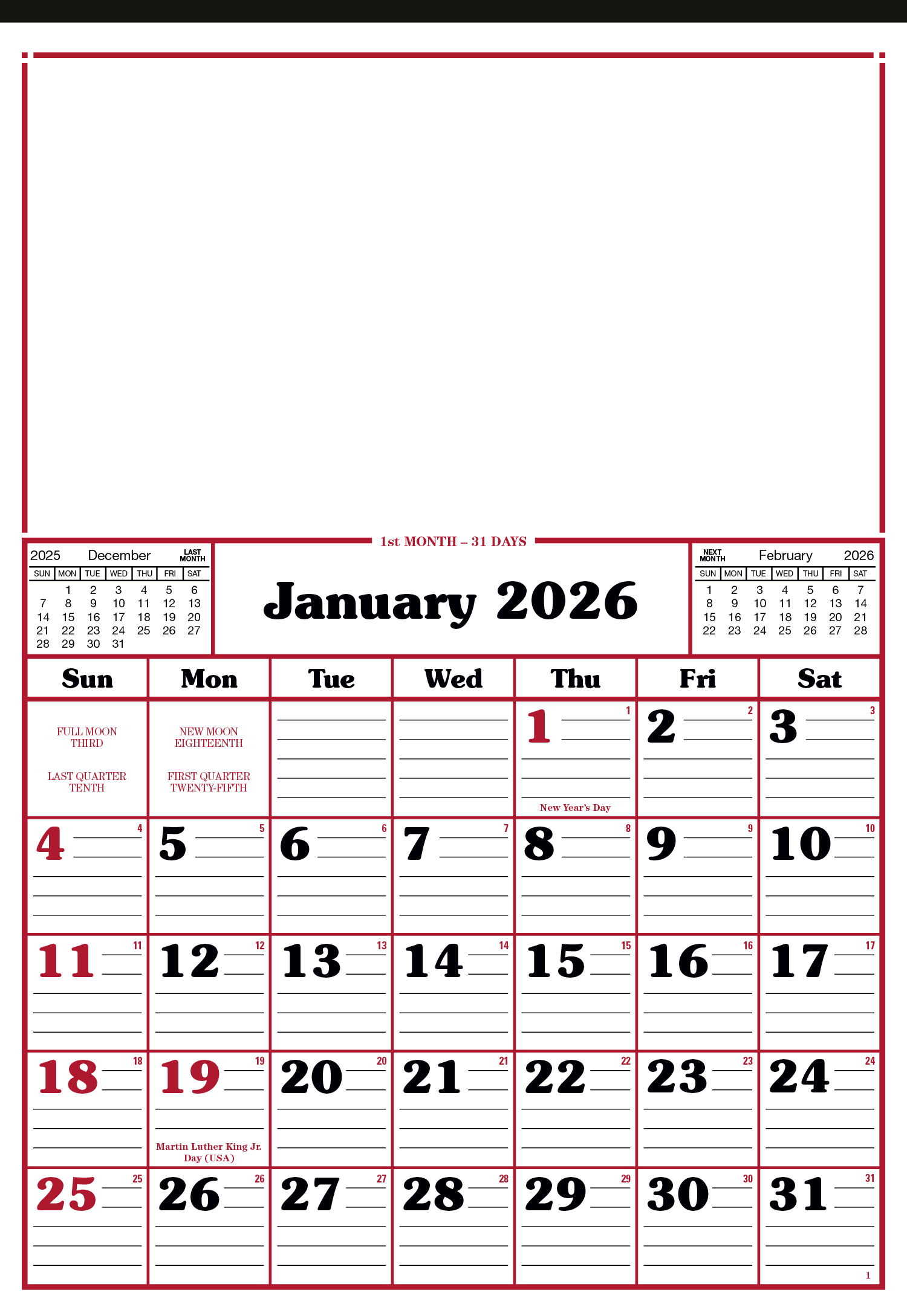Skinner & Kennedy™ Commercial 12-Sheet Calendar