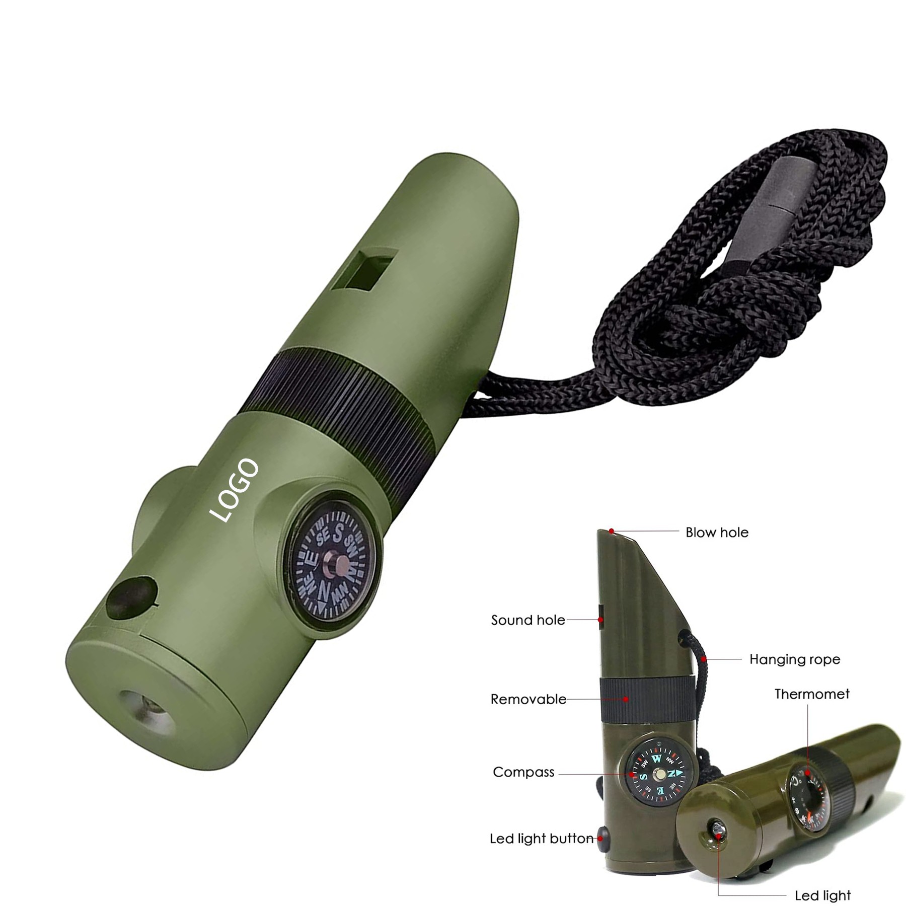 7-In-1 Green Survival Whistle 4