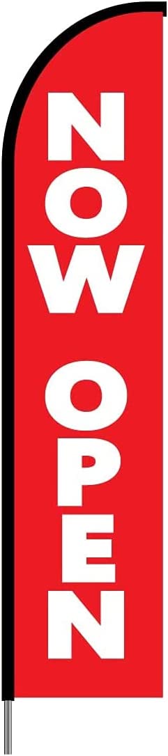 Now Open Store Sign Feather Flag , Swooper Banner Pole Kit for Outdoor Advertising Display 15ft-Red 2