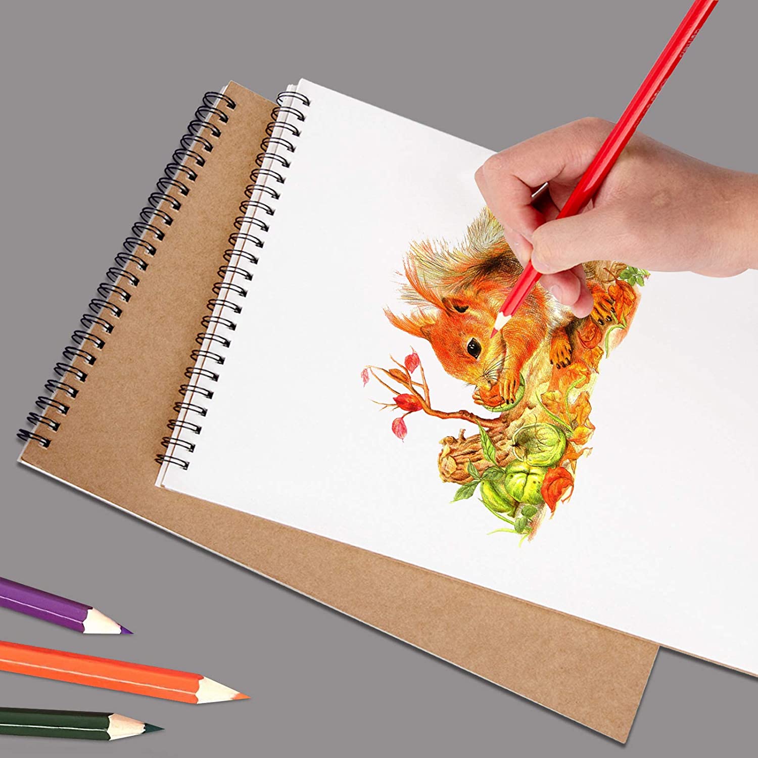 Sketchbook/Sketchpad w/ Spiral Bound Hard Kraft Cover for Art Supplies--30 Sheets 160gsm 4