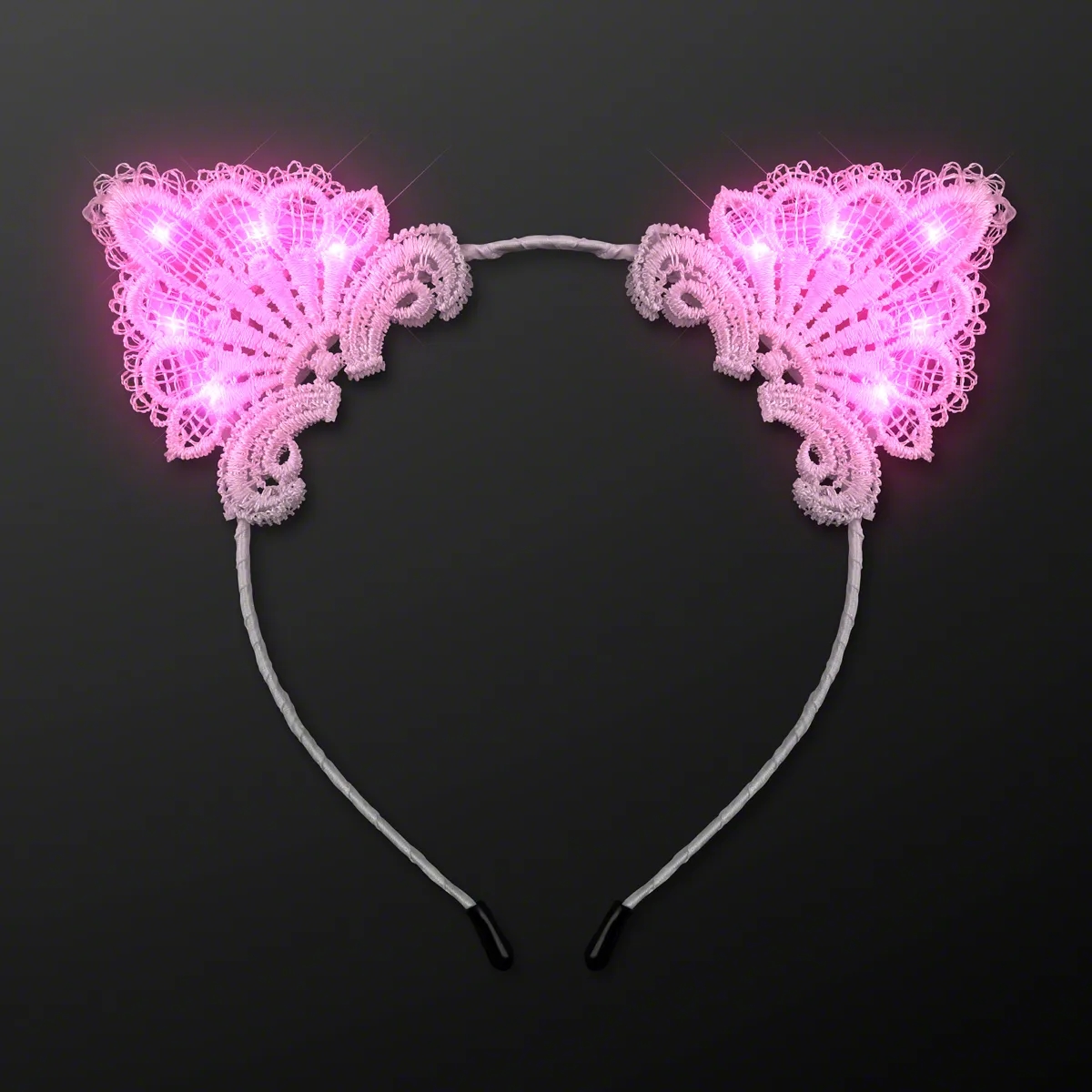 Pink LED White Lace Cat Headband, Festival Light Ears 1