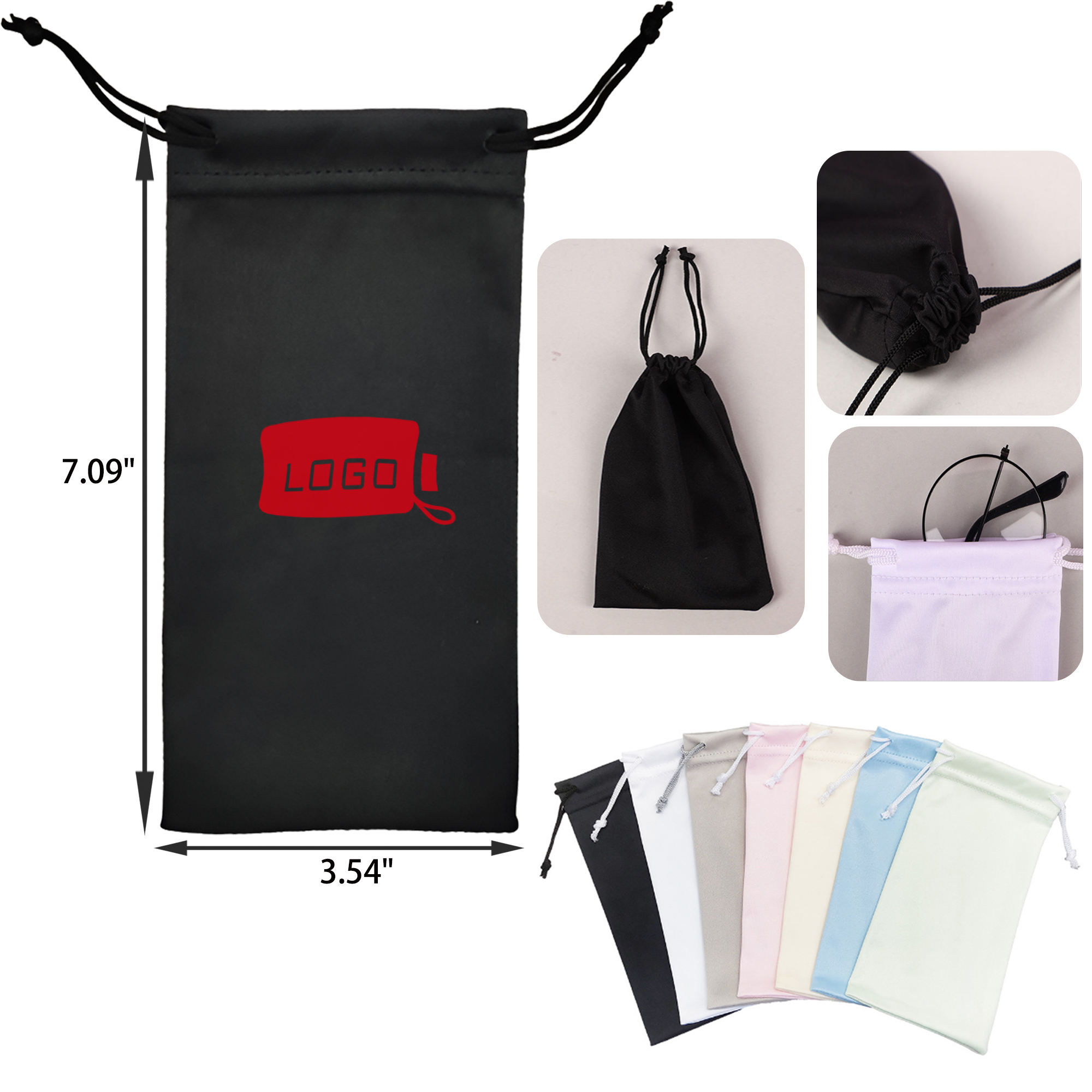 MOQ 50 PCS Soft Microfiber Drawstring Eyeglasses Bag 5
