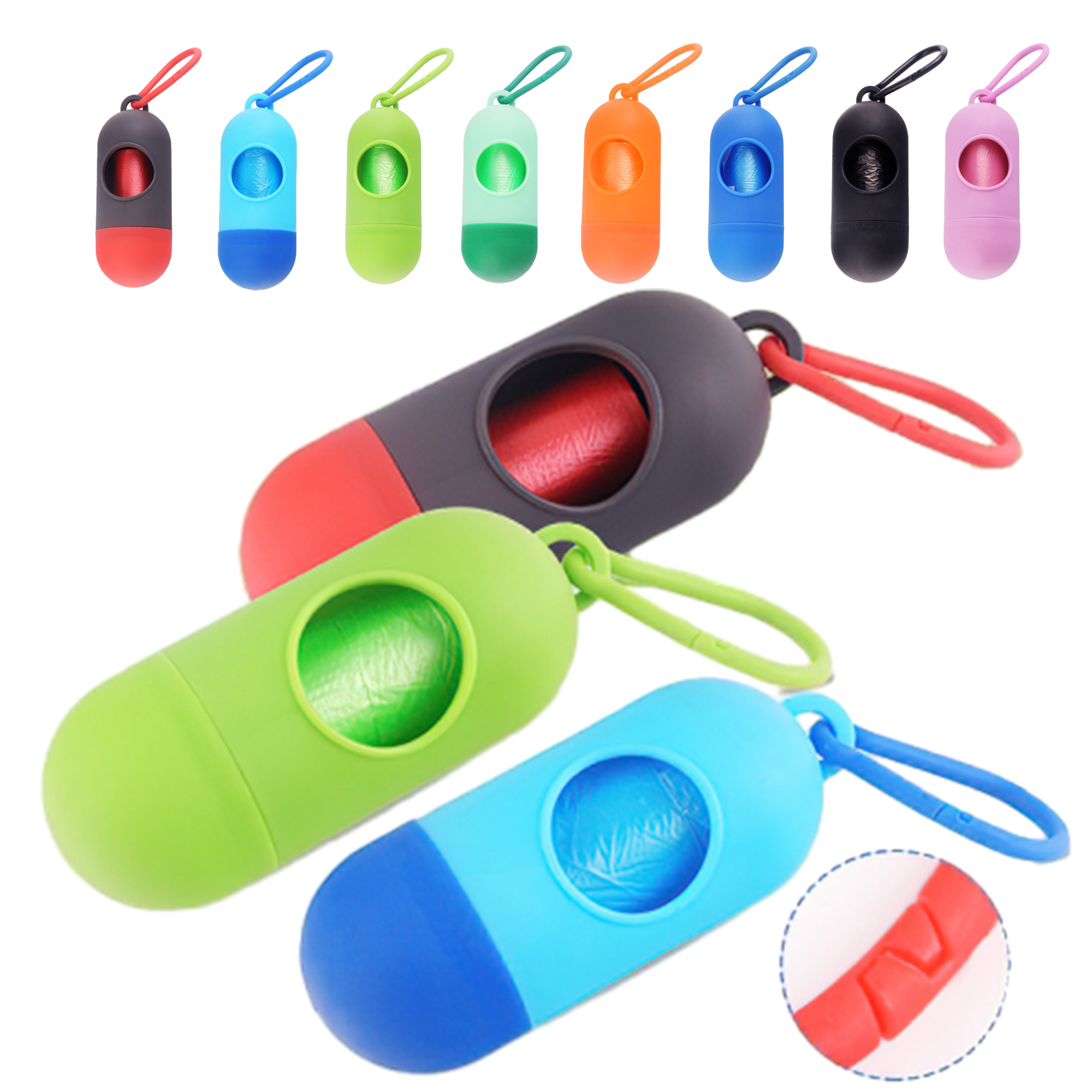 Capsule-Shaped Pet Waste Bag Dispenser With Carabiner 4