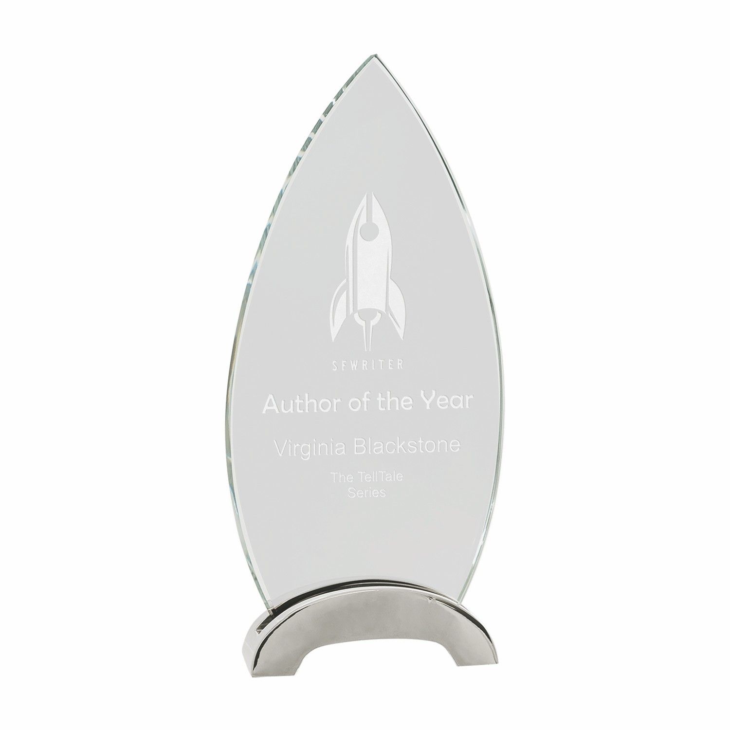 9 1/4" Clear Oval Platinum Glass Award w/ Arch Metal Base