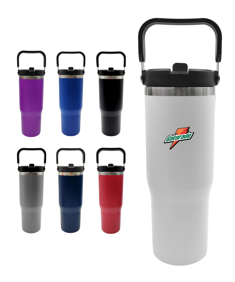 30oz. Stainless Steel Insulated Mug w/ Handle & Straw 6