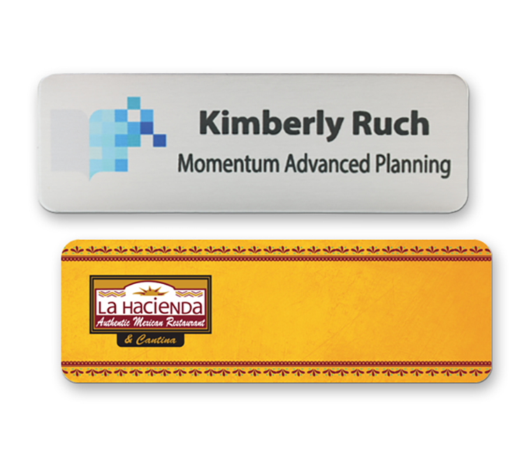 The Athena full color .040 metal name badge 1" x 3" 9