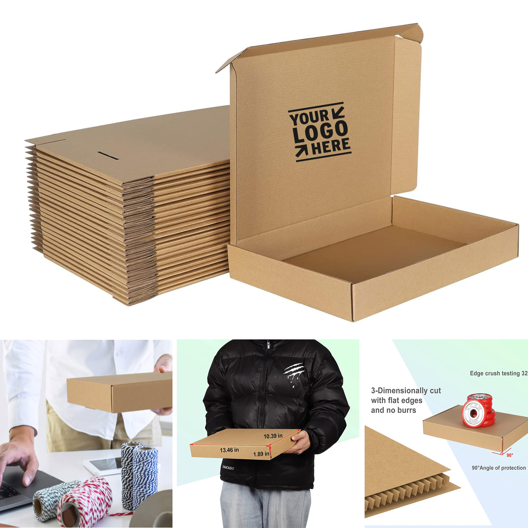 Durable 13.46x10.39x1.89 Inches Small Shipping Packing Corrugated Cardboard Box 