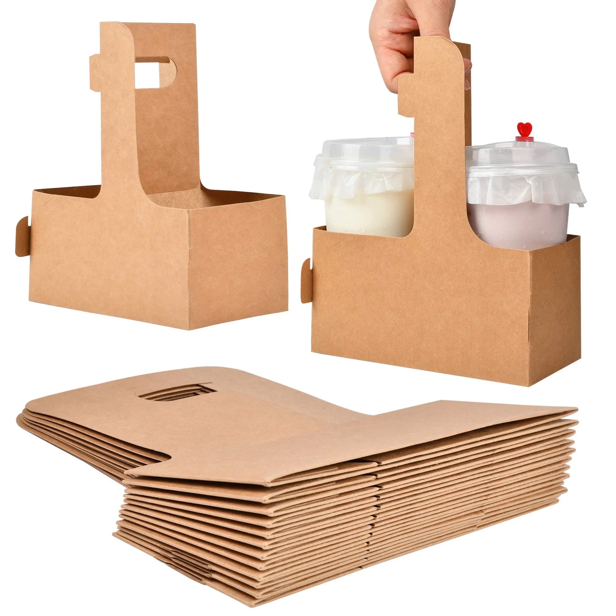 2/4/6 Kraft Paperboard Cup Holder Drink Carrier With Handle 7