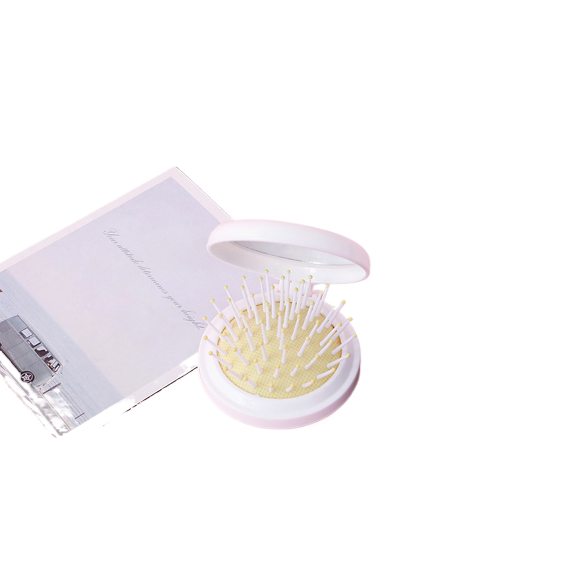 MOQ100 Compact Folding Hair Comb with Built-in Mirror 2
