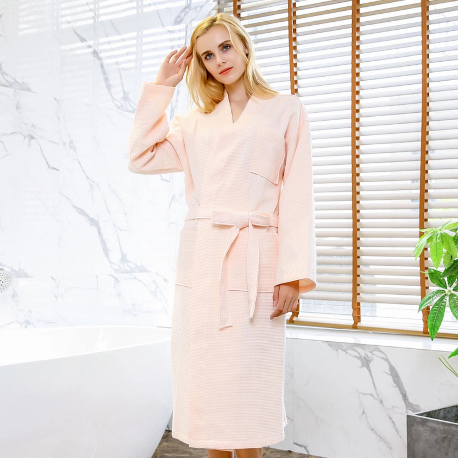 Lightweight Cotton Long Waffle Spa Bath Robes 6