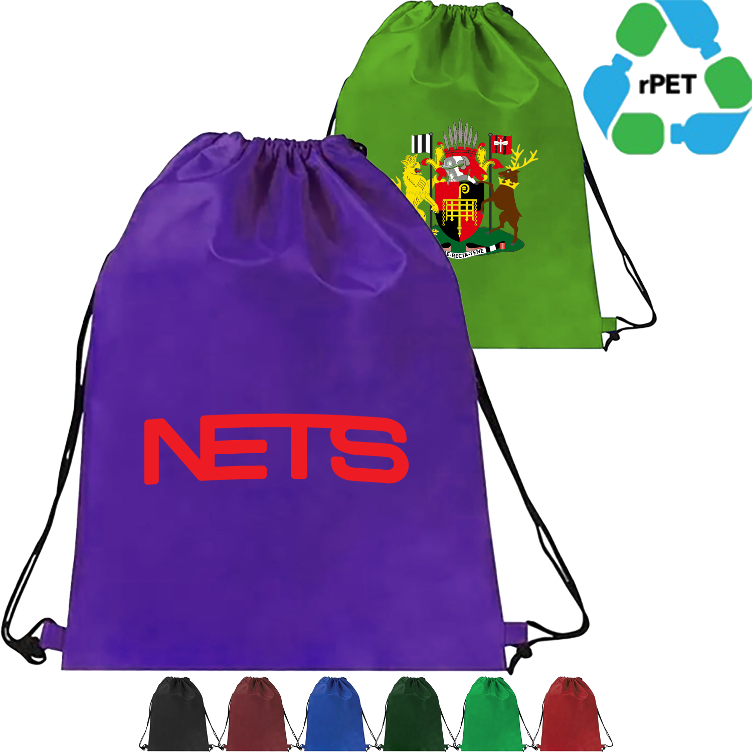 Eco-friendly rPET Recycled 210D Polyester Drawstring Backpack (15"x18") 2