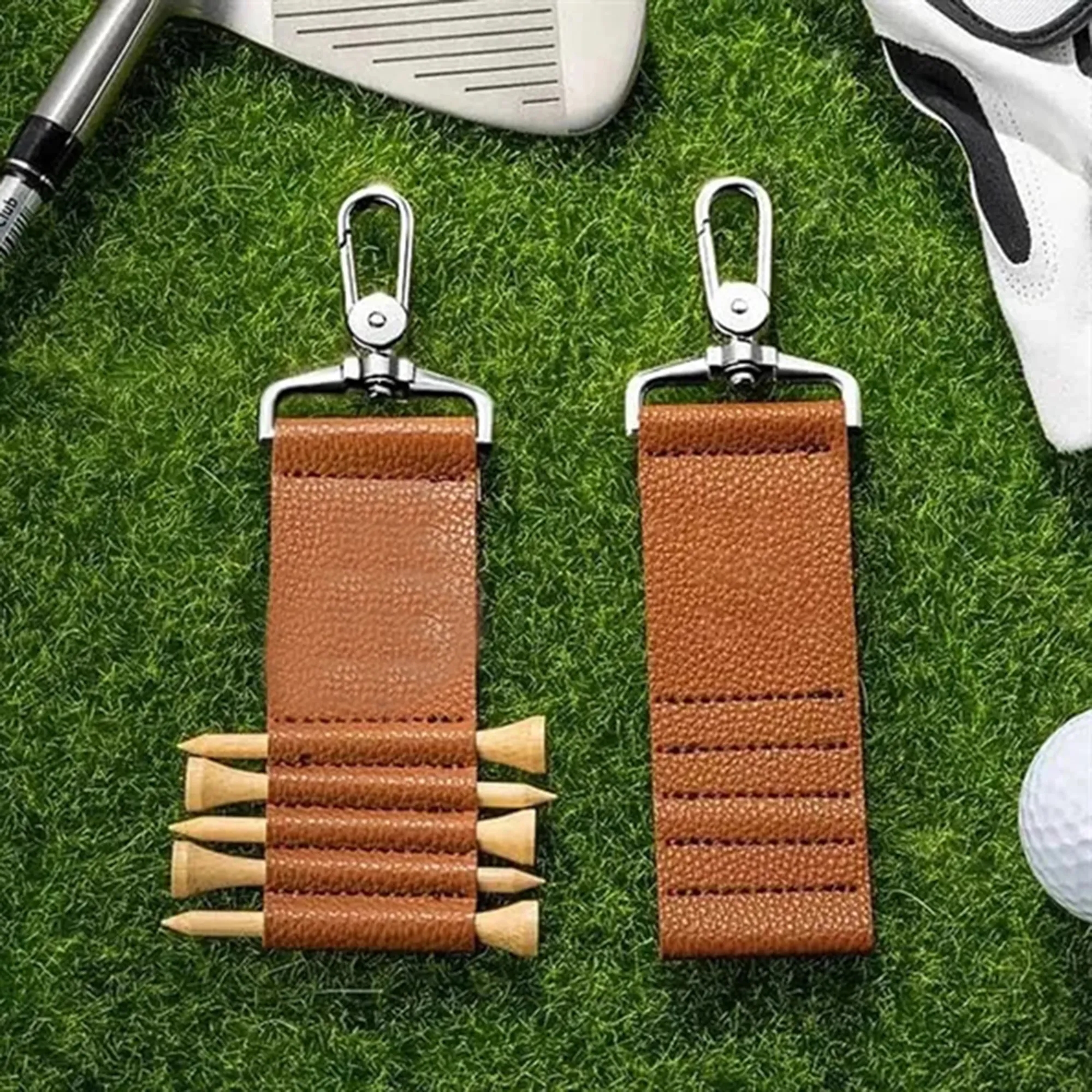 Leather Golf Tee Holder Keychain Carabiner 3