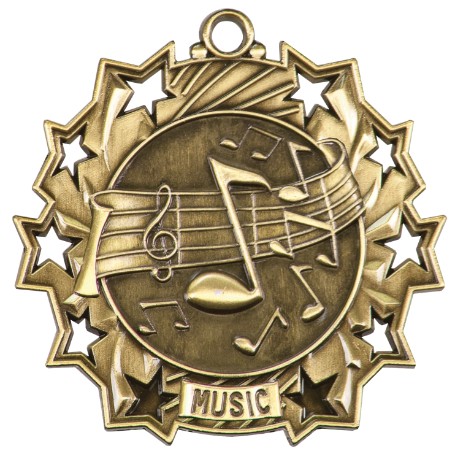 Music Ten Star Medal, 2-1/4" 2