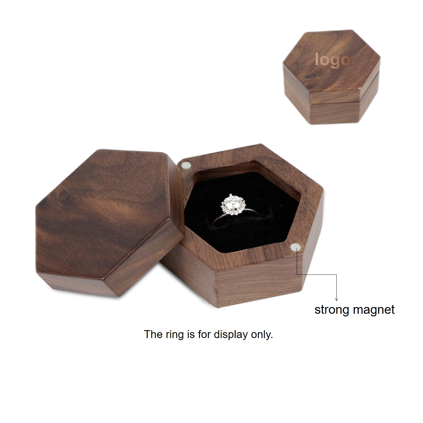 Hexagon Shape Wood Ring Box 2