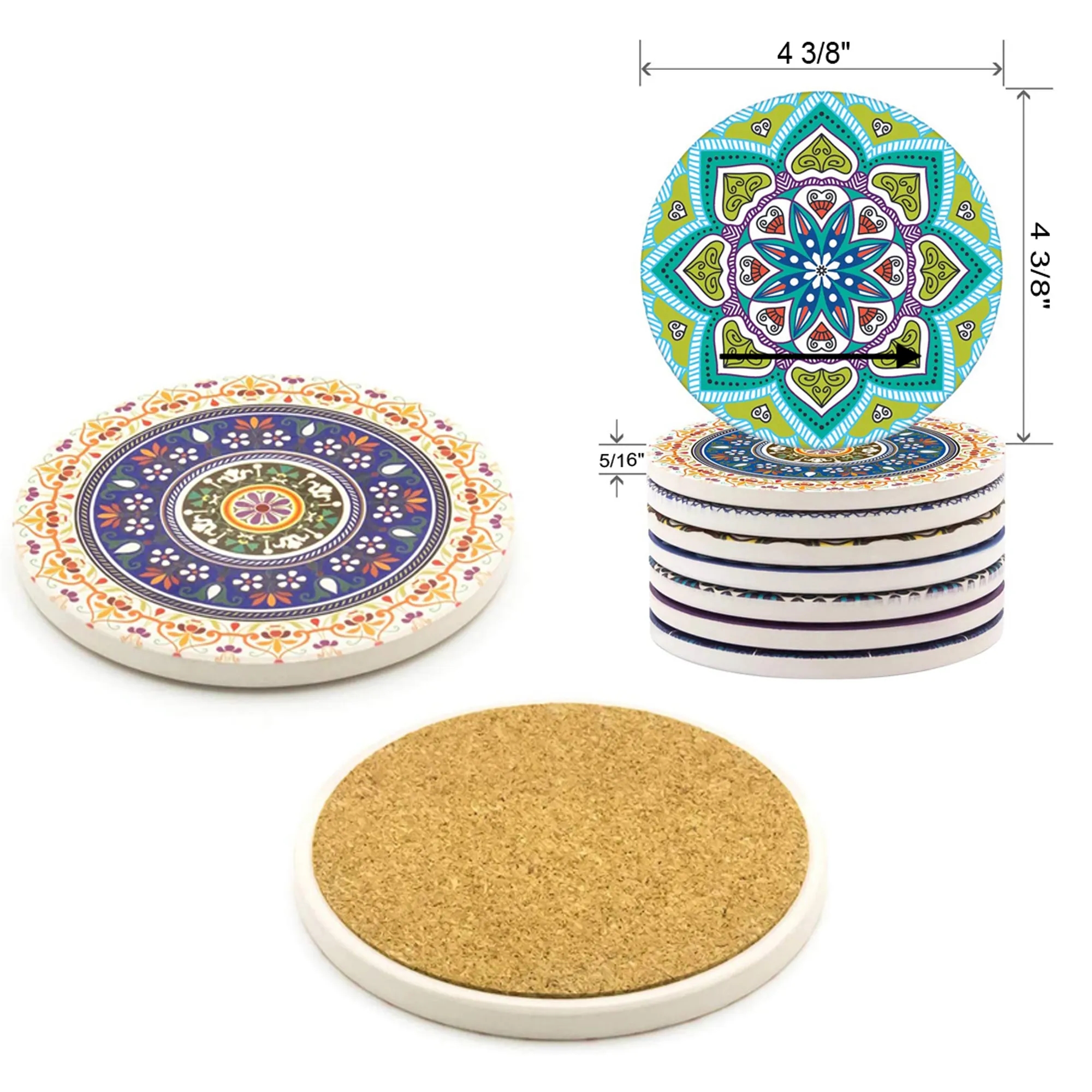 Round Absorbent Ceramic Stone Coaster with Cork Base 3
