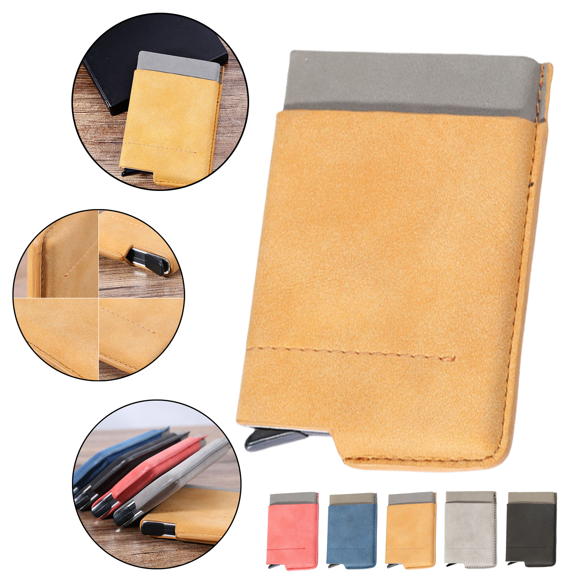 Vintage RFID Blocking Aluminum Card Holder Wallet - PU Leather Multi Slot ID Credit Card Case 3