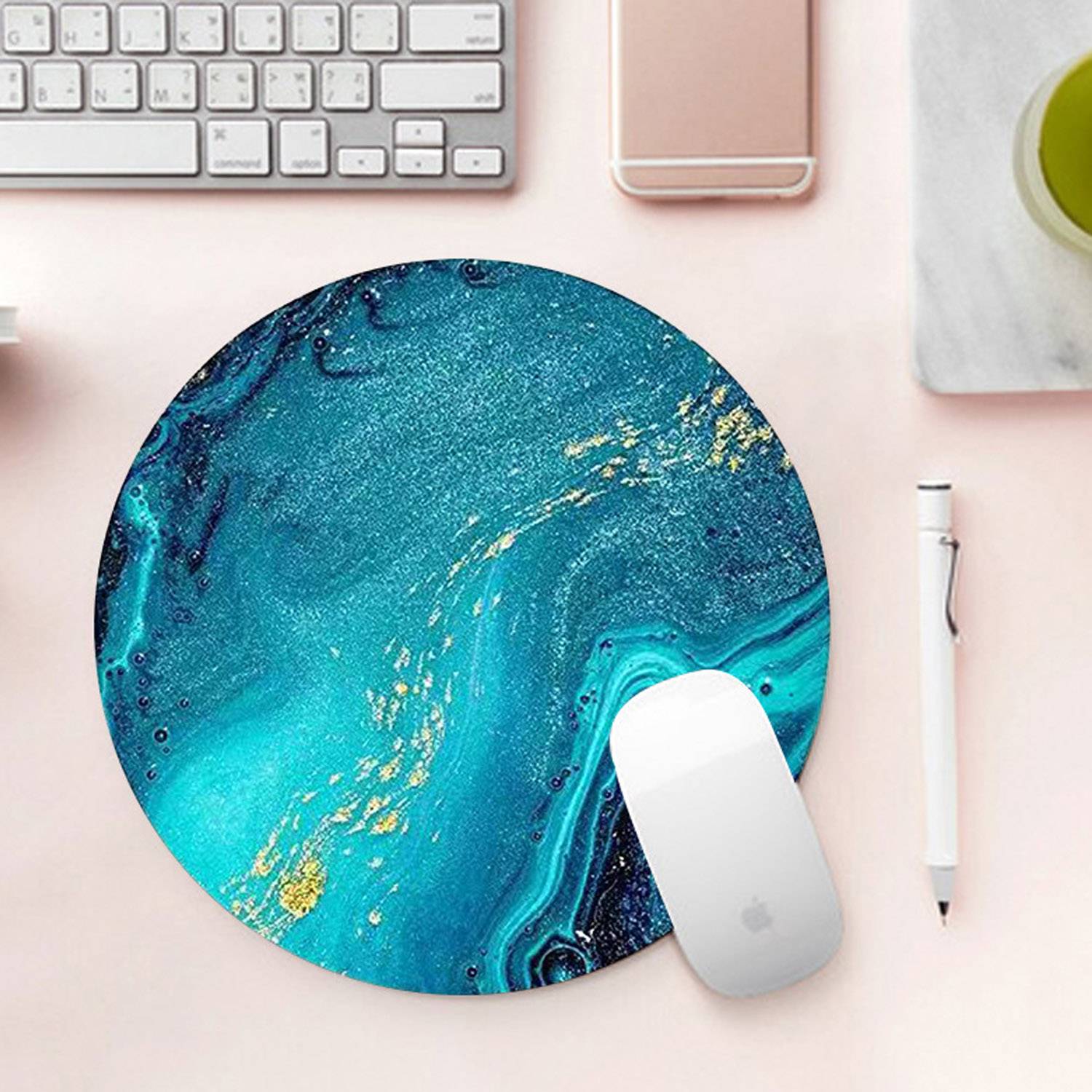 Natural Rubber Anti Slip Marble Circular Mouse Pad 4