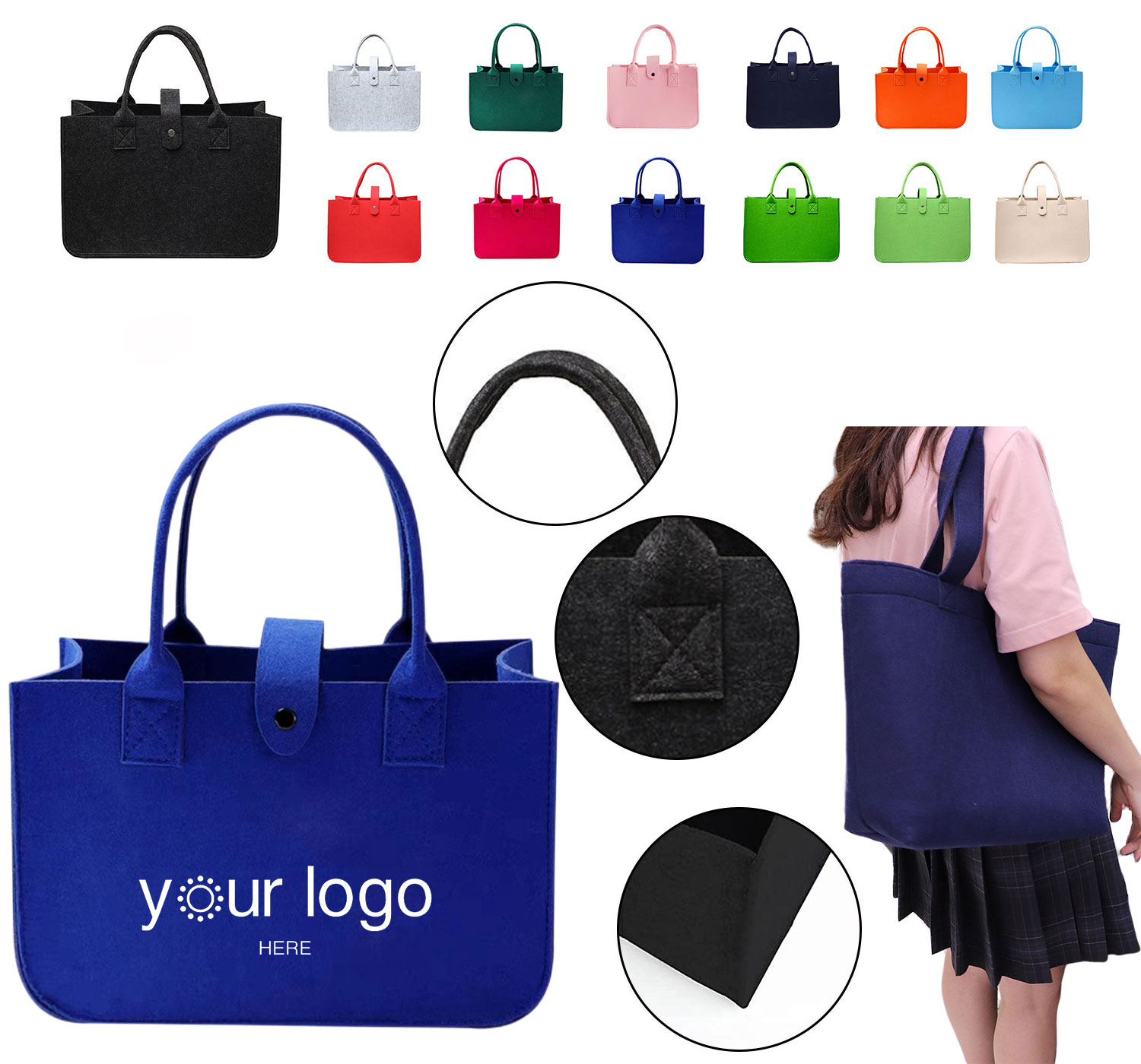 Felt Shopping Tote Bag, custom tote bag with logo imprint 2