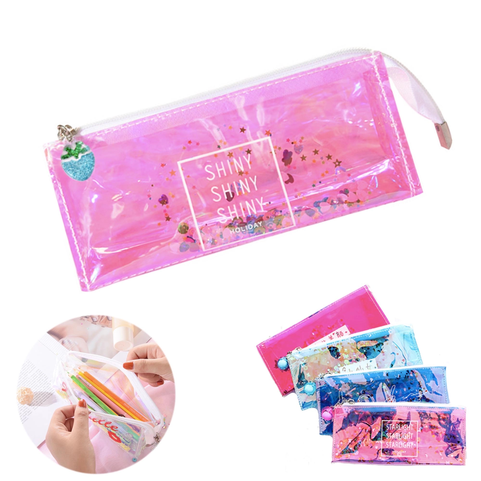 Floating Glitter Sequin Pencil Case Transparent Holder 3