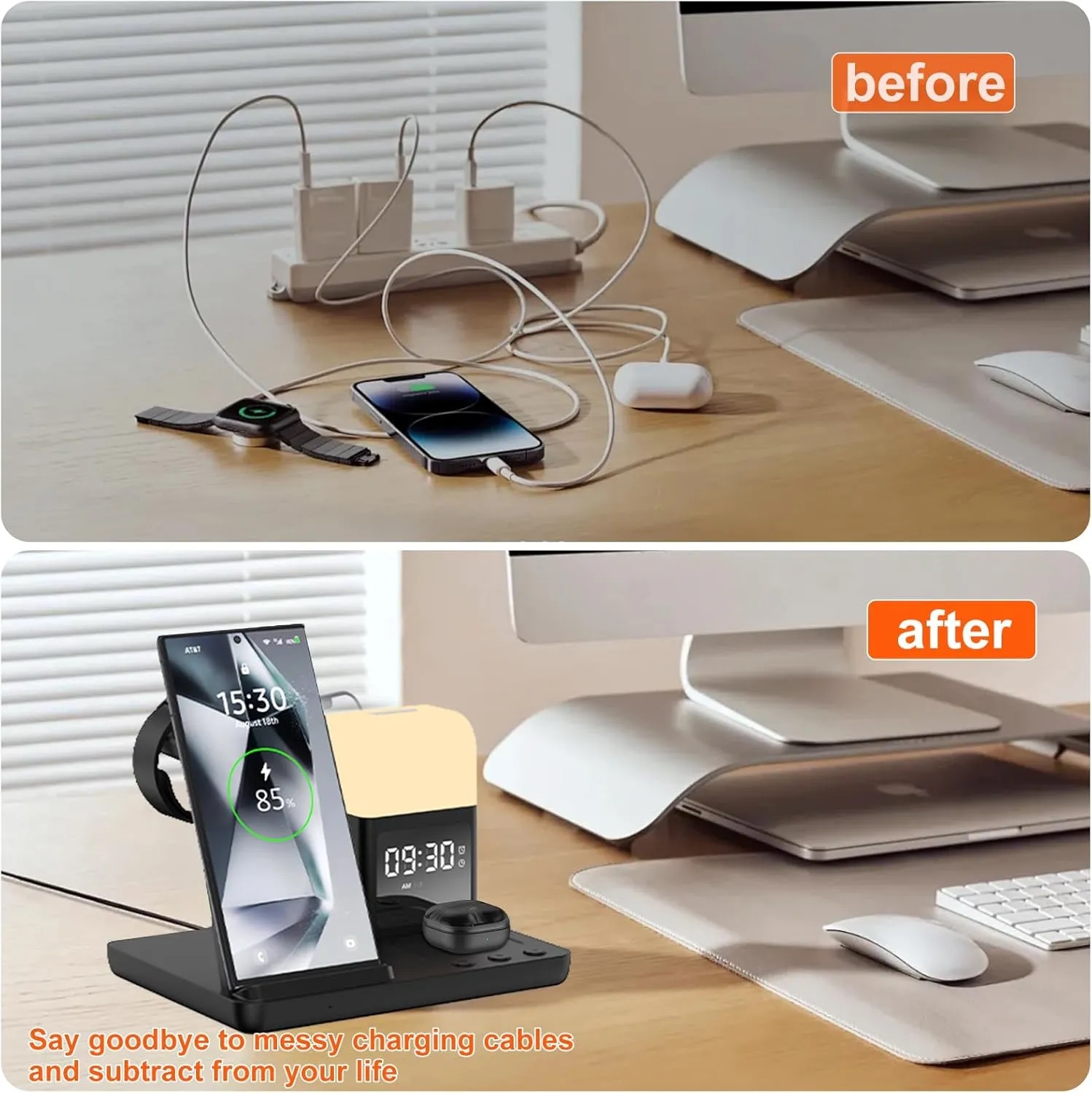 6 in 1 Fast Watch Charger with Alarm Clock-Night Light 4