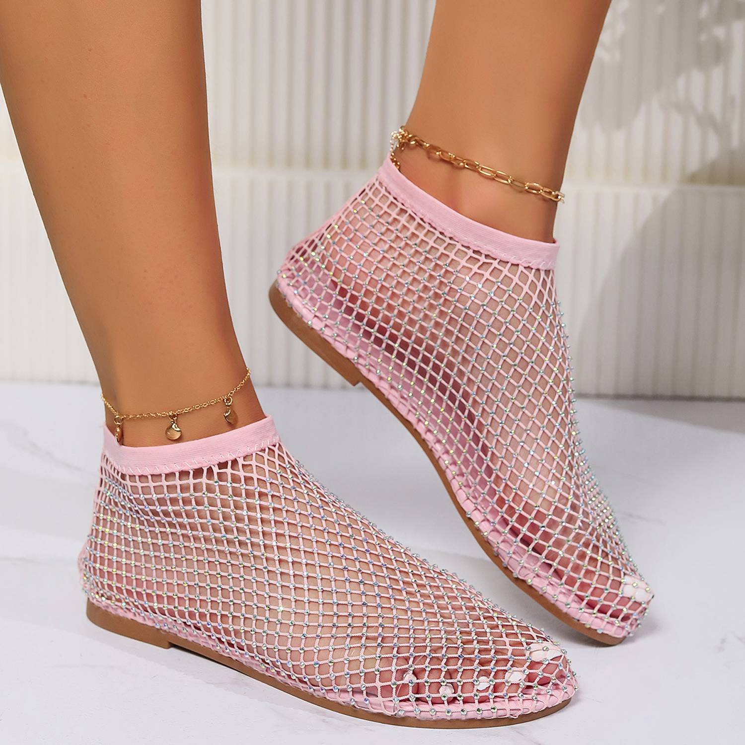 Comfortable Mesh Rhinestone Large Women's Flat Sandals 4