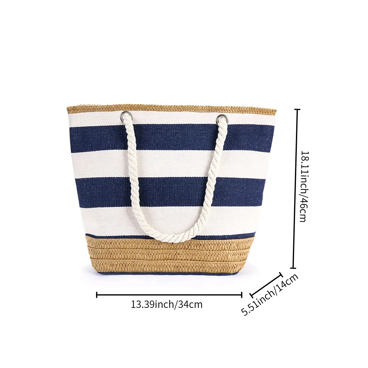 Striped Canvas Jute Beach Tote Bag With Rope Handles 2