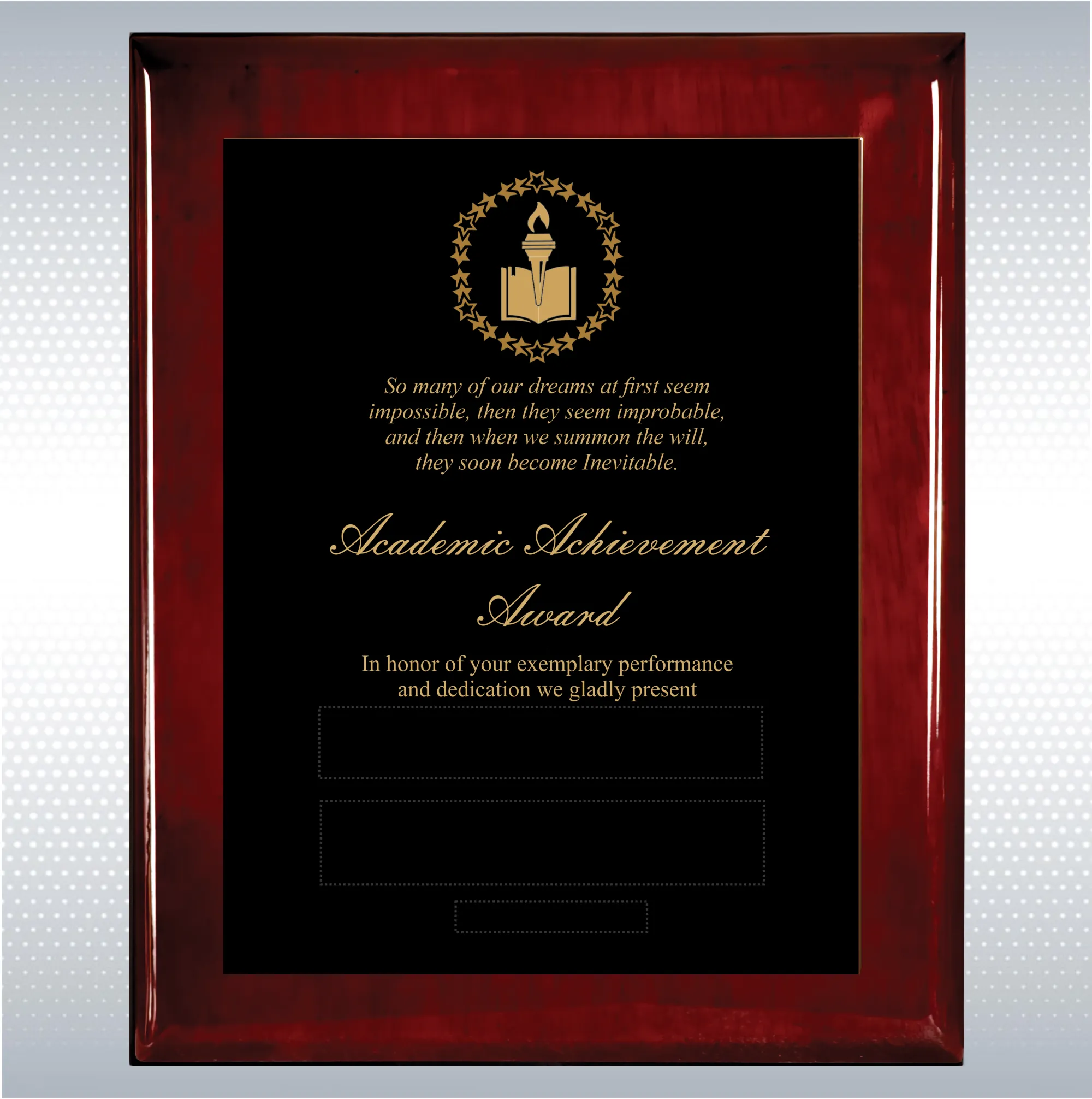 Rosewood Piano Finish Wood Plaque Academic Achievement 11