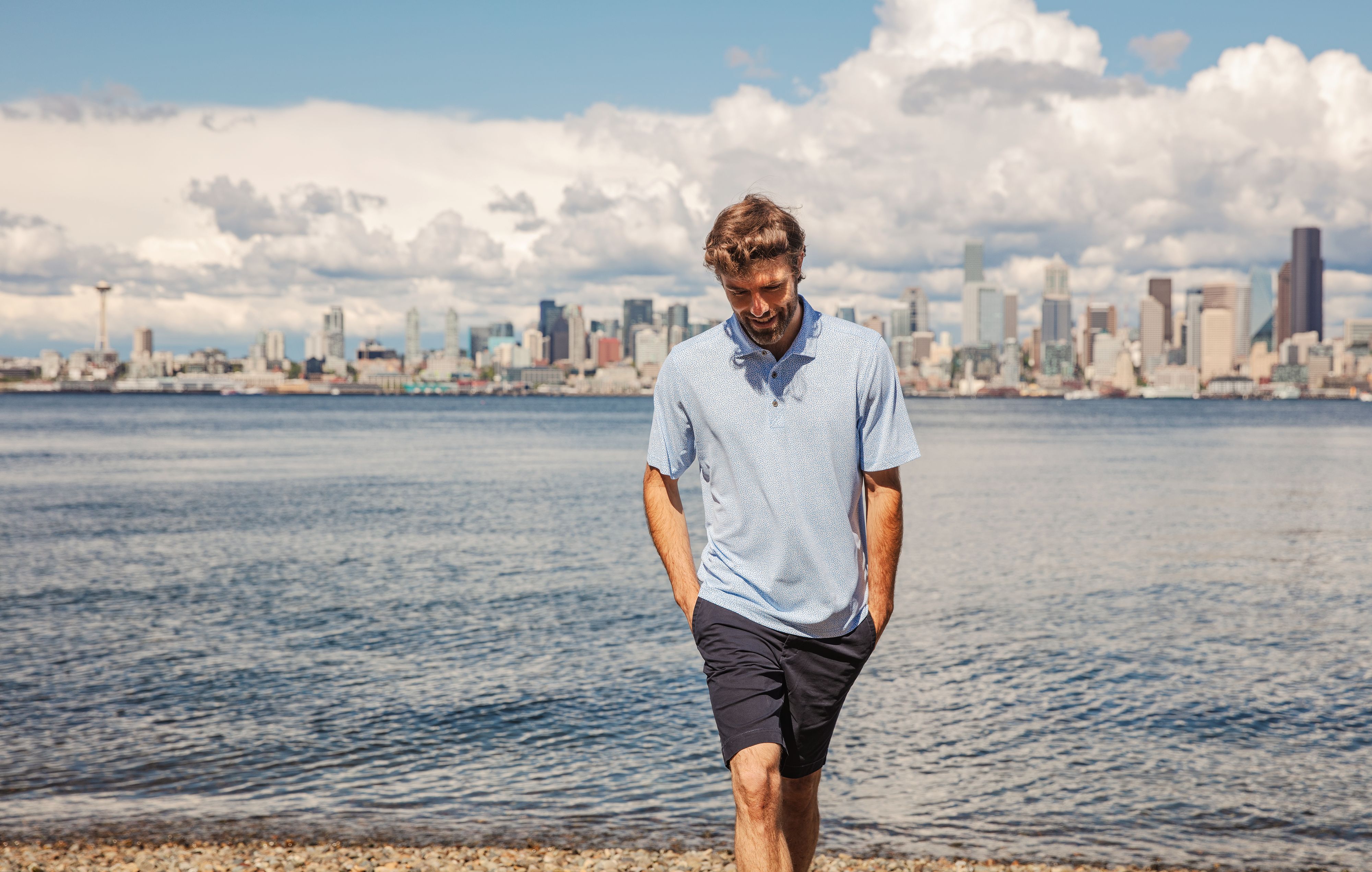 Virtue Eco Pique Botanical Print Recycled Mens Polo