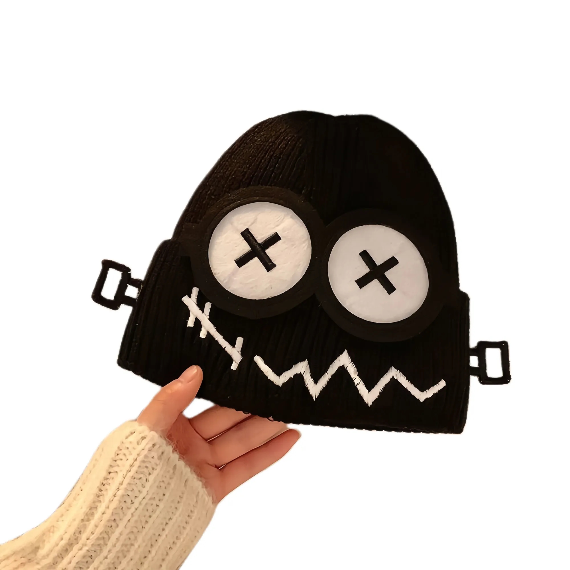 Funny Fault Robot Big Eye Knit Beanie For Women Winter Warm 5