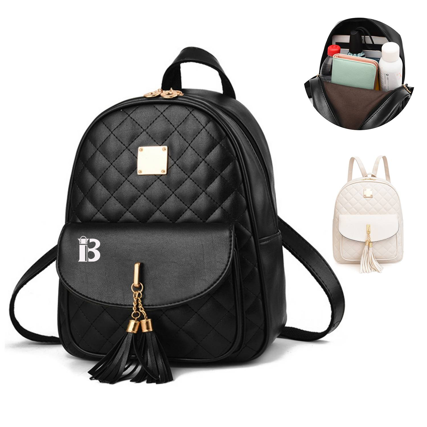 PU Leather Double Zipper Tassel Backpack 2
