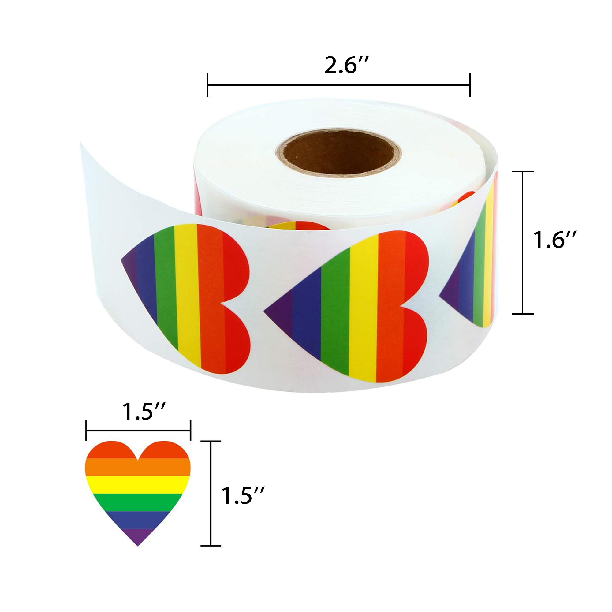 LGBTQ Rainbow Heart Designs Stickers Roll  500 PCS 2