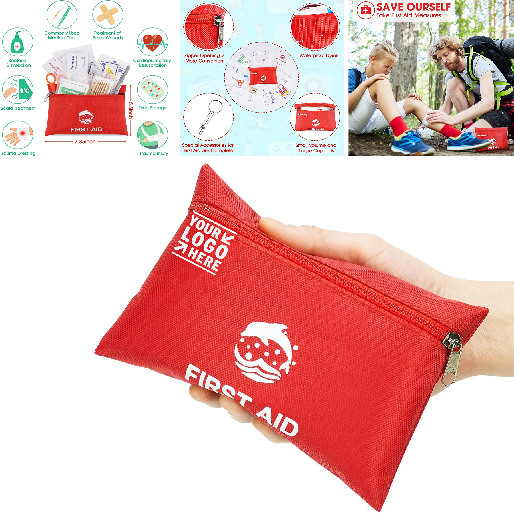 Outdoors Home 87 Piece Clean Treat and Protect Most Injuries Small Travel First Aid Kit 