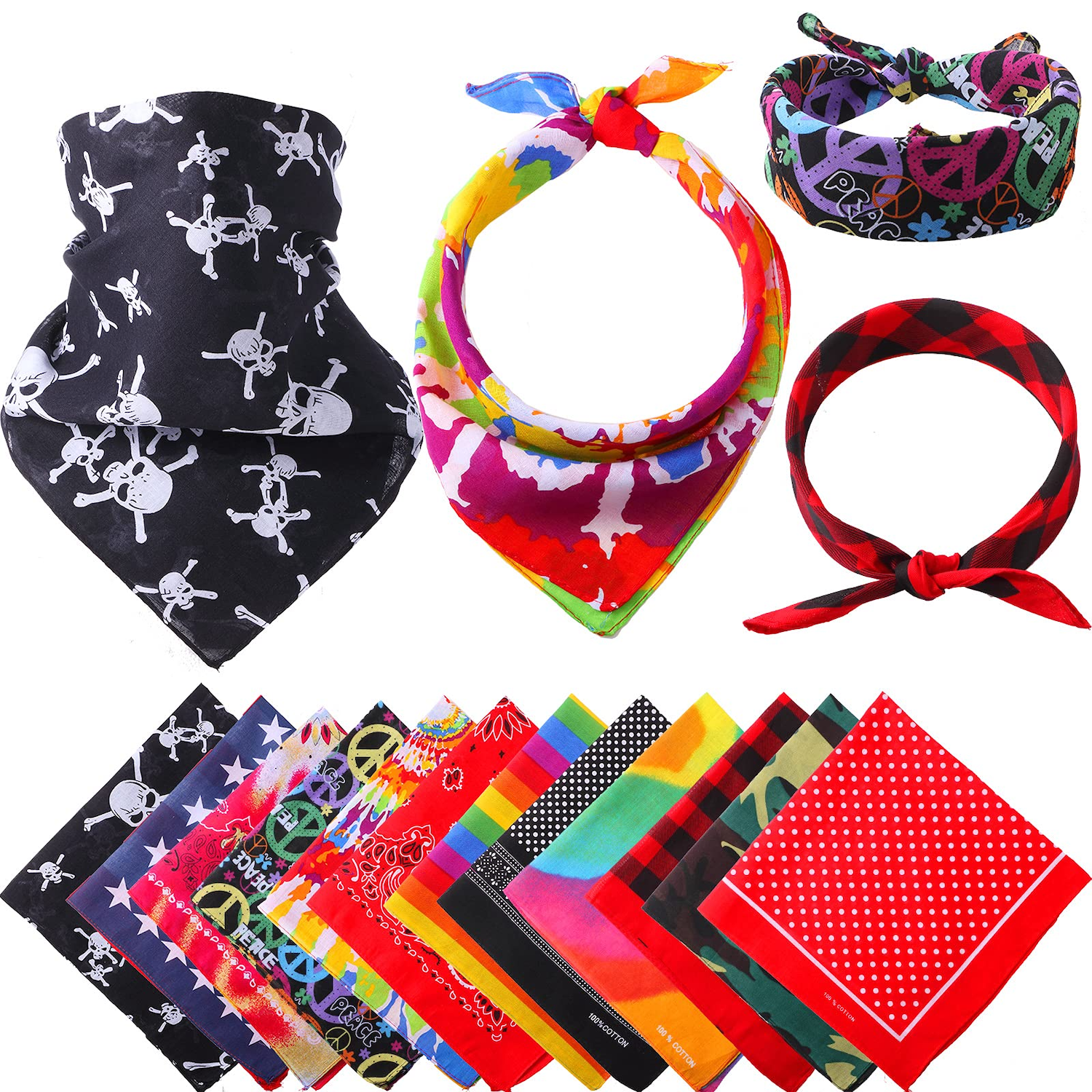Cotton Fine Novelty Print Unisex Tie Dye Bandanas Headwraps 2