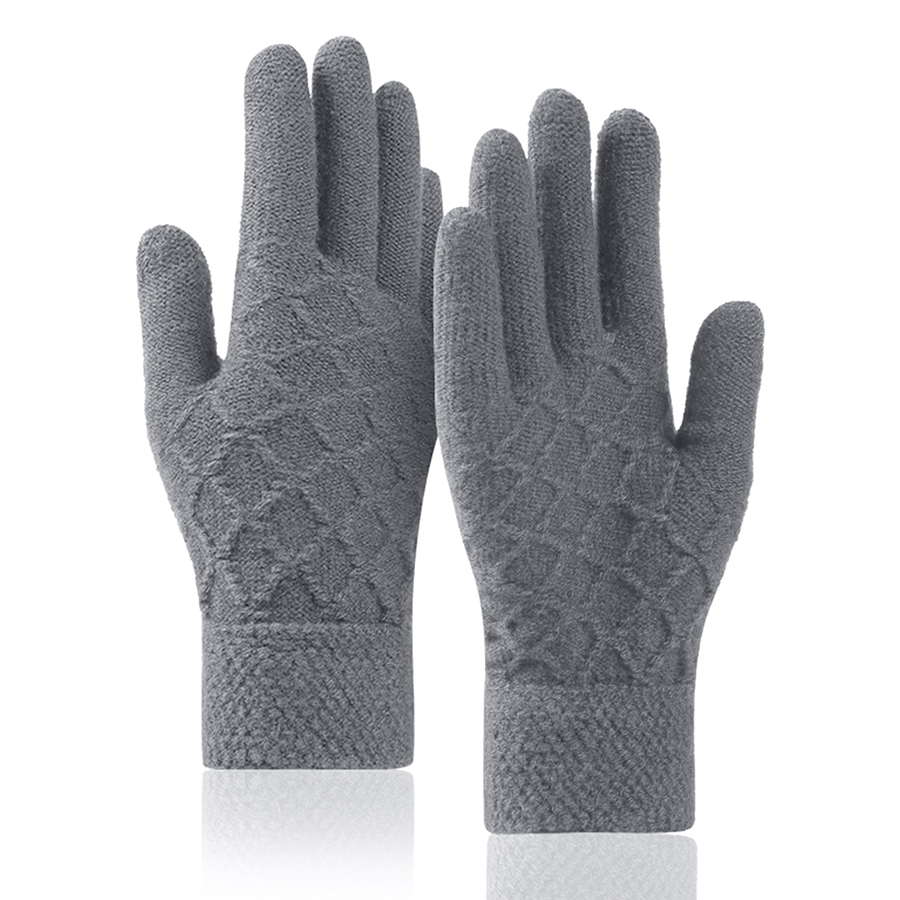 Adult Stretch Diamond Lattice Cable Knit Gloves with 5