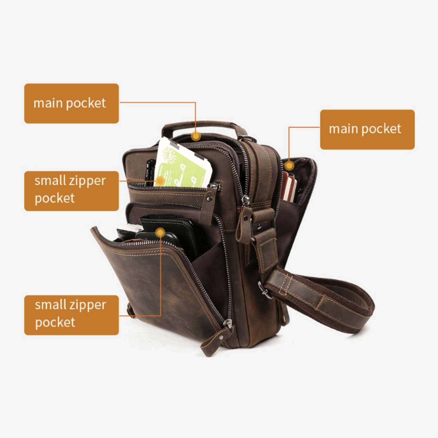 Large capacity genuine leather crossbody bag for men 2