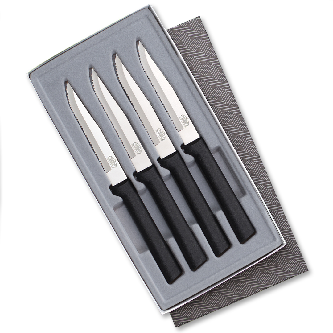 Four Serrated Steak Knives Gift Set w/Black Handle 2