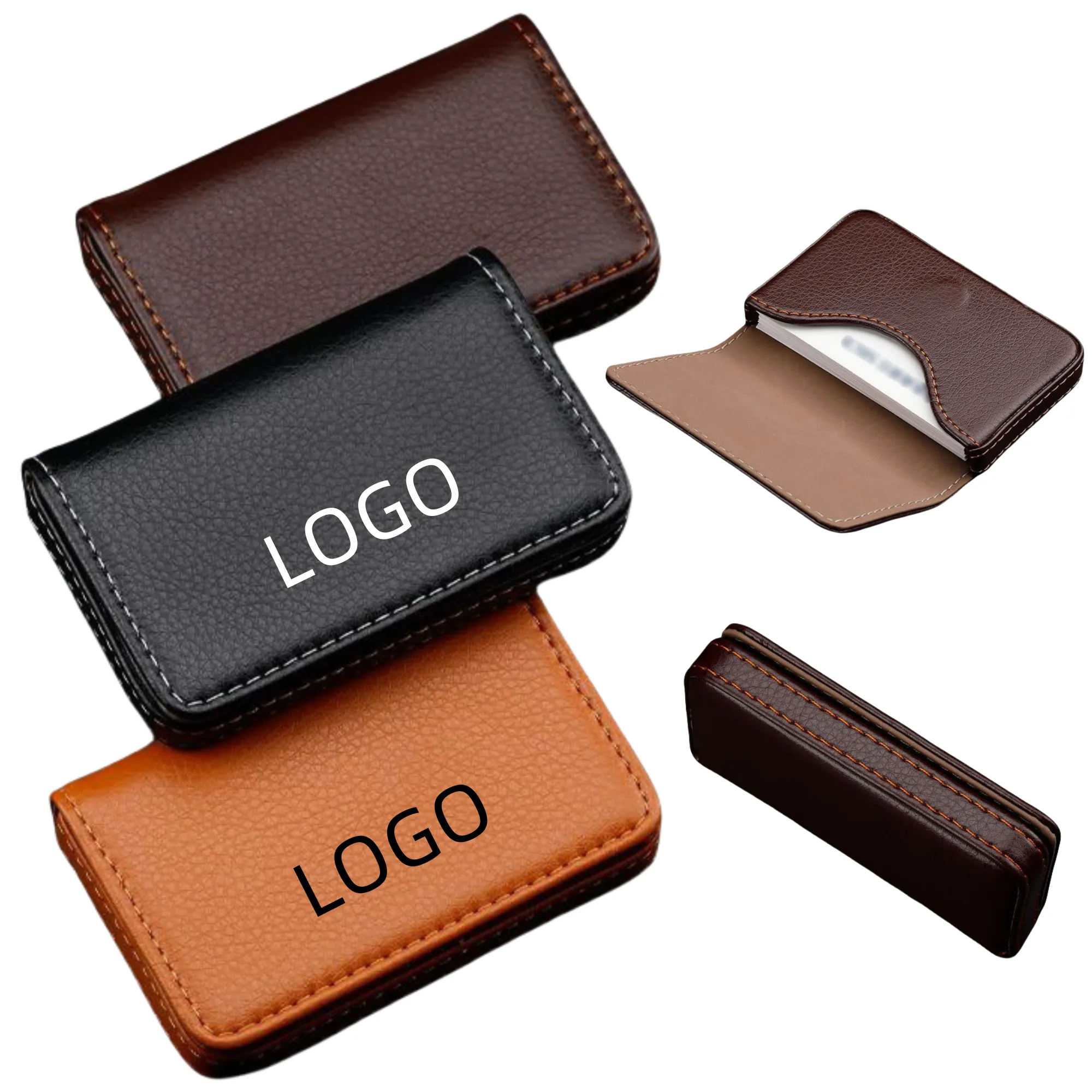 PU Leather Business Card Holder With Magnetic Flap 6
