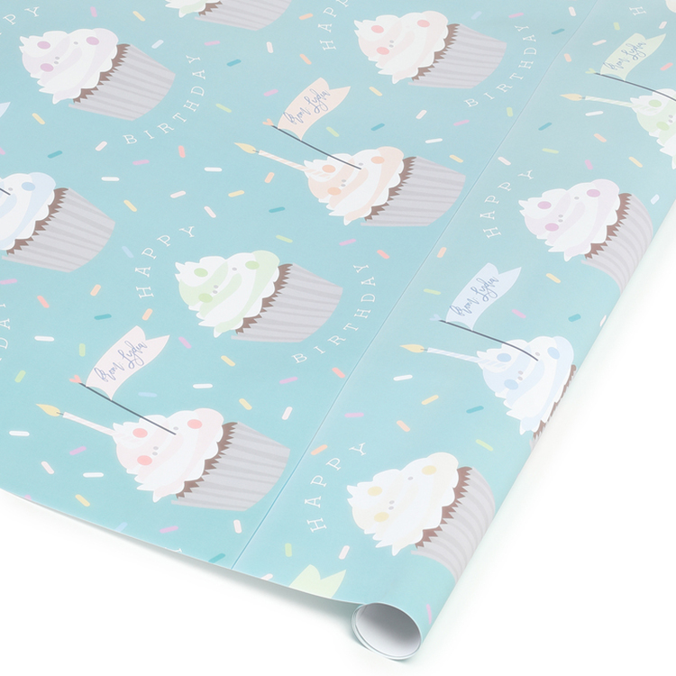 Cupcake Happy Birthday Personalized Wrapping Paper Roll 2