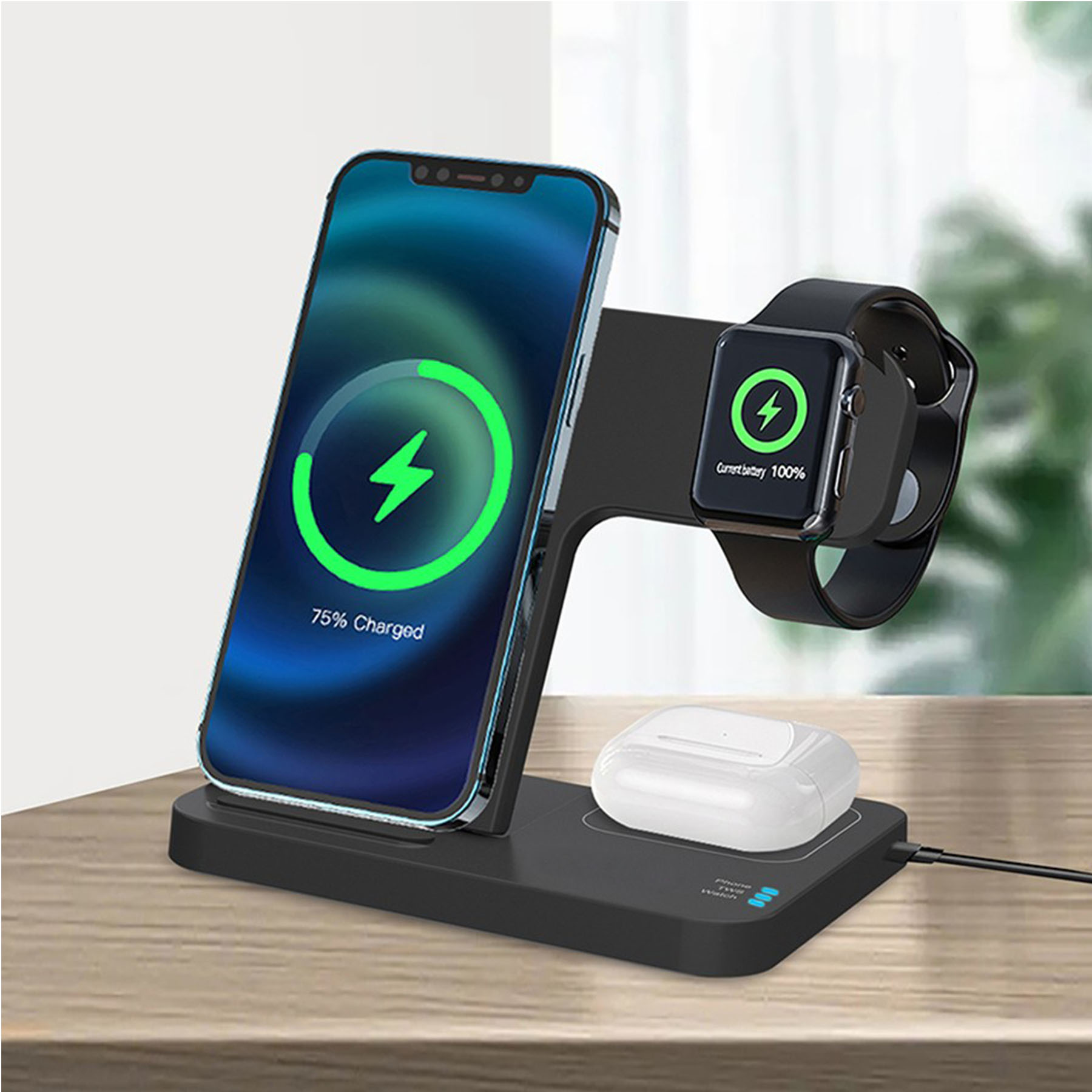 15W 3-In-1 Foldable Fast Wireless Charging Stand For Cell Phone, Apple Watch, Air Pods 3