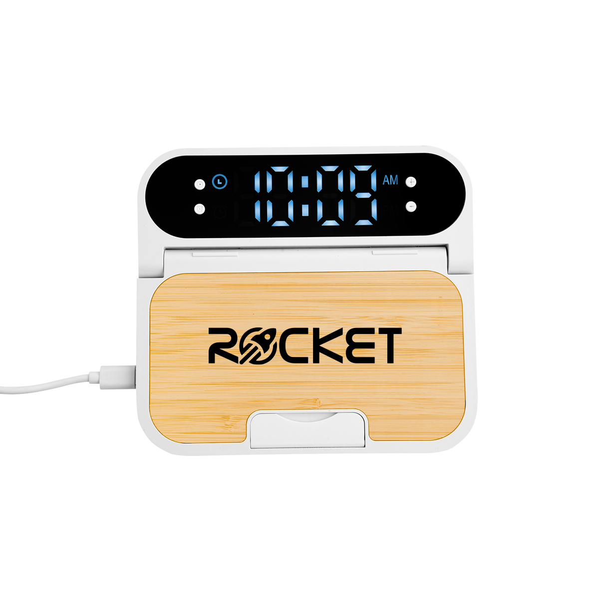 15W Bamboo Folding Charger With Digital Clock 2
