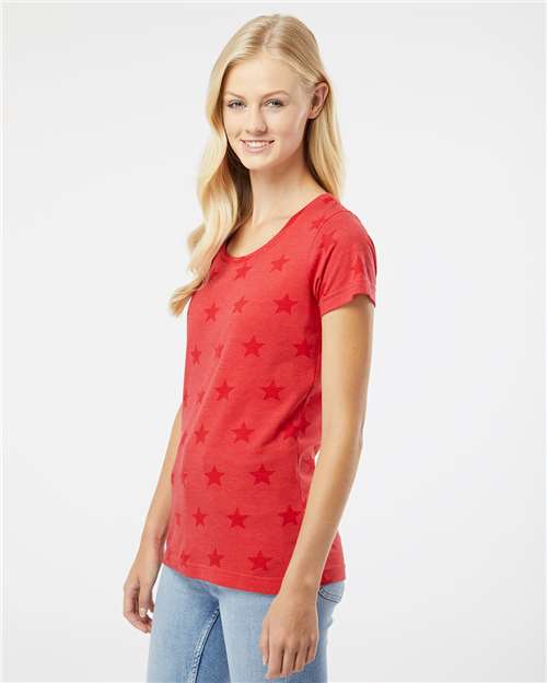 Women's Star Print Scoop Neck Tee - 3629 7