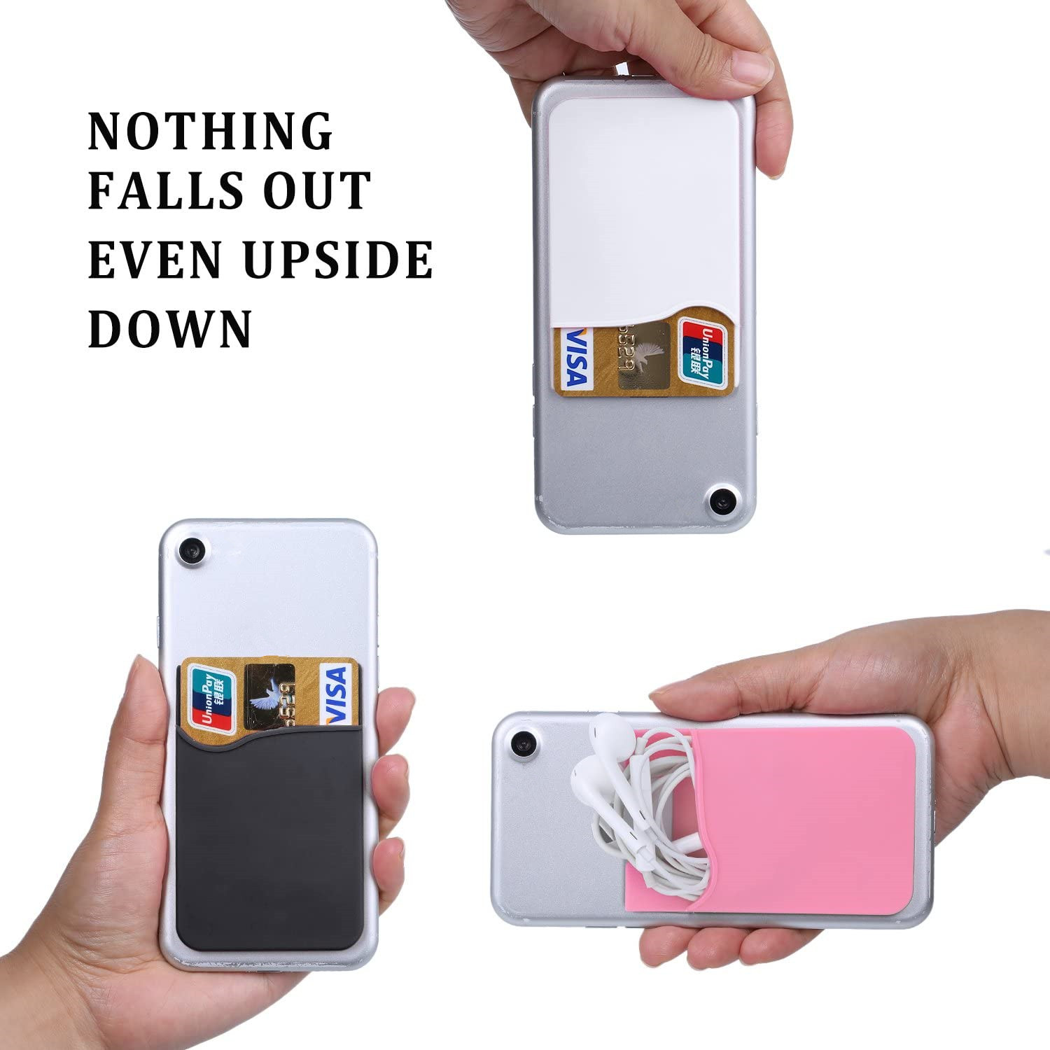 Silicone Phone Case Wallet Card Holder Strong Adhesive Pocket Stick on Compatible for All Phones 4