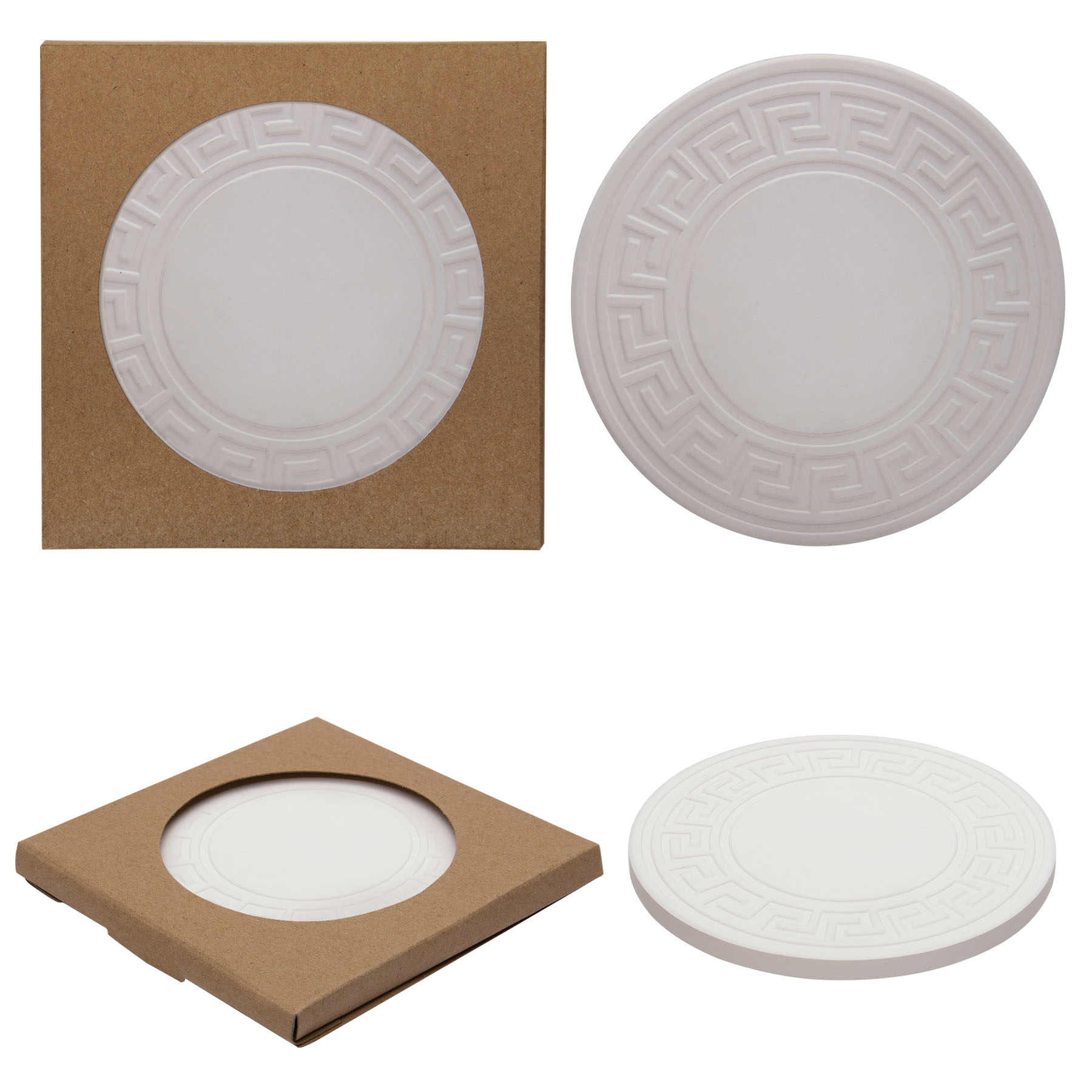 Round Greek Key Absorbent Stone Coaster 4