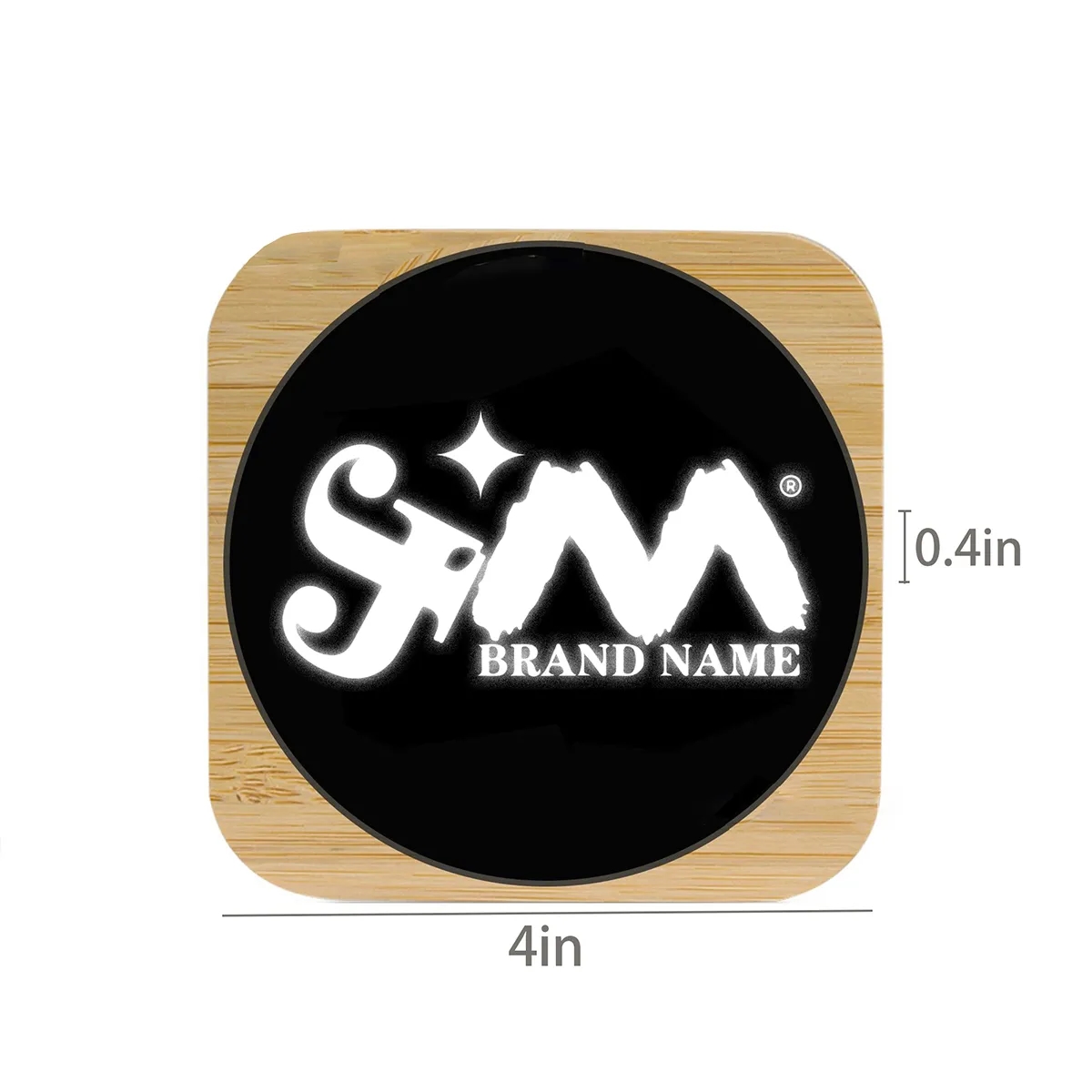15W Light Up Logo Bamboo Portable Fast Wireless Charger 2