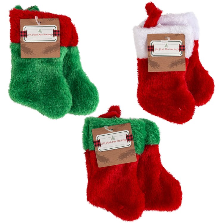 7" Mini Plush Stockings - Green/Red 2 Packs 2