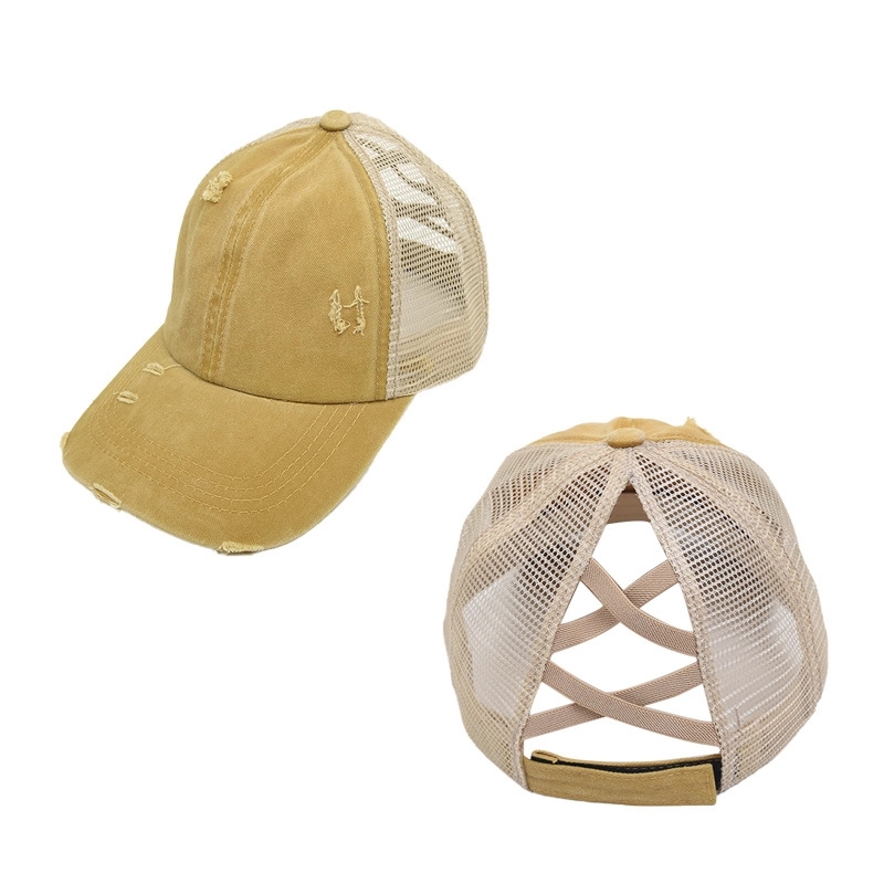 Ladies Vintage Crisscross Ponytail Mesh Baseball Cap 9