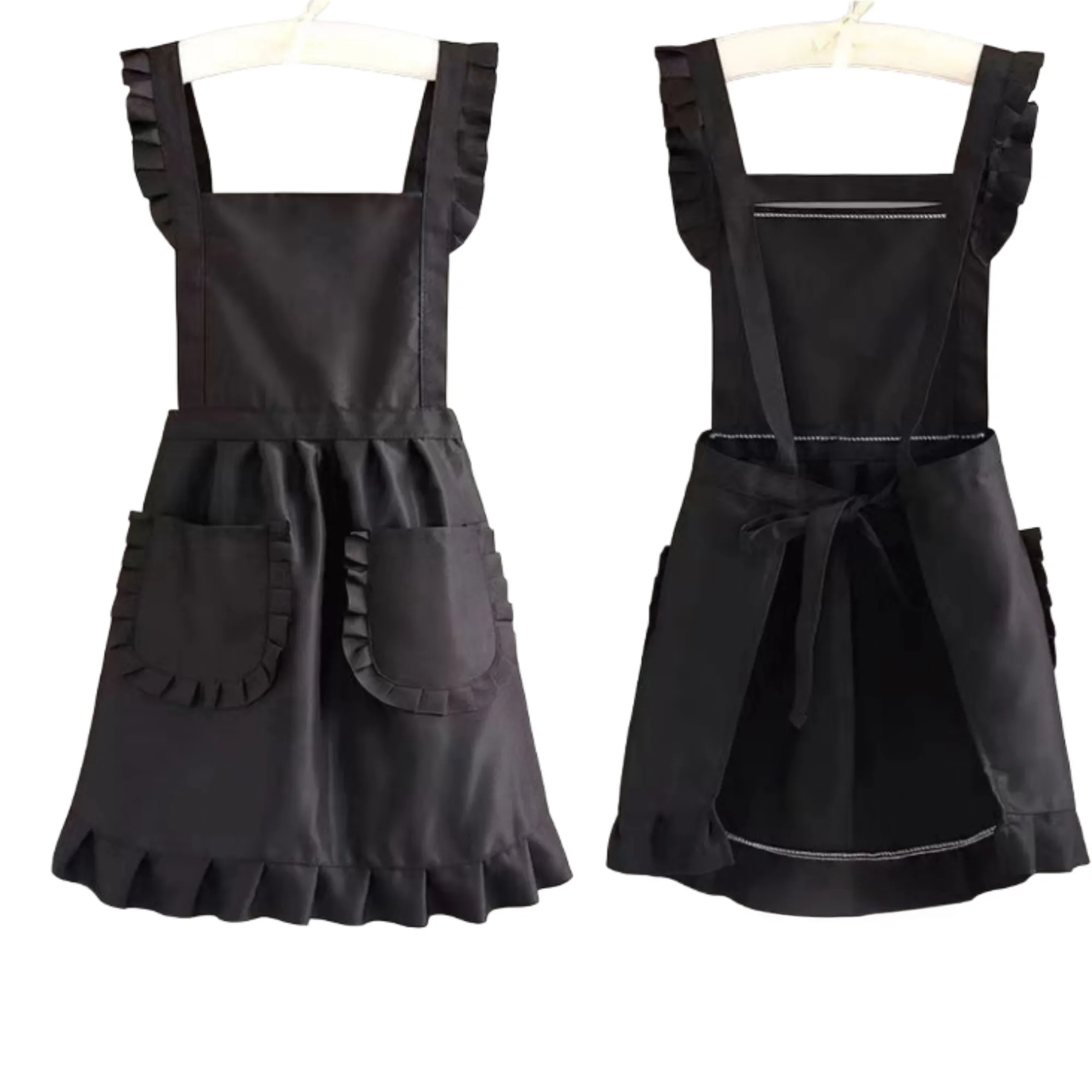 Anti Stain Kitchen Pinafore Frilly Apron With 2 Pocket 2