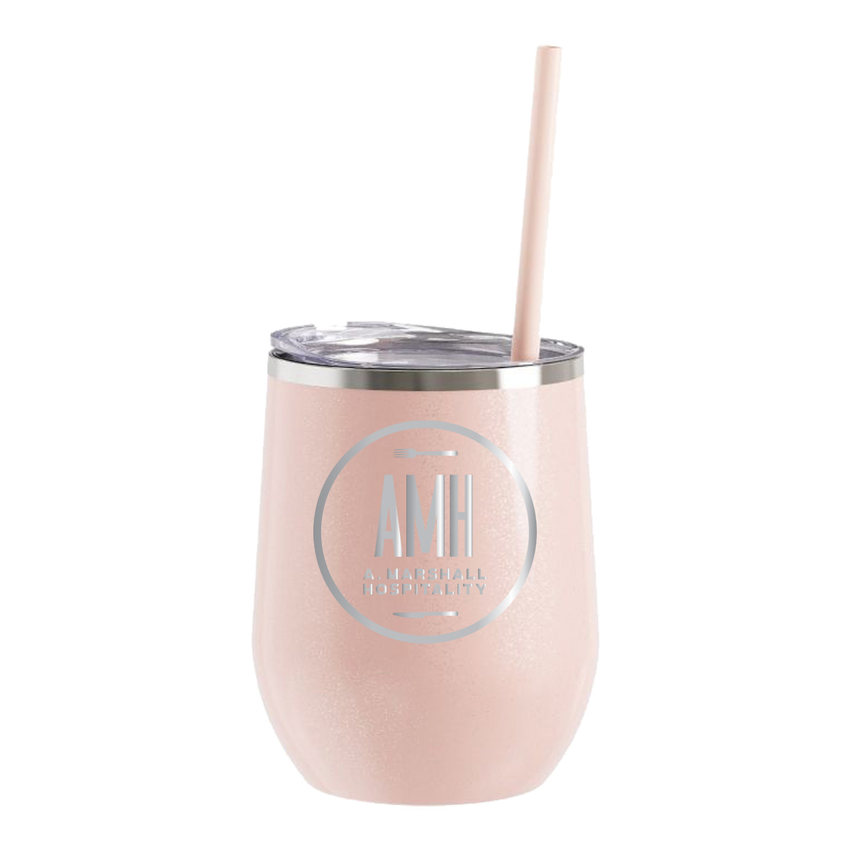 12 Oz. Glitter Blush Maars Bev Steel Stainless Steel Wine Tumbler
